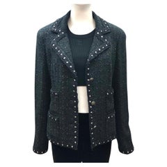 Chanel Cotton/Rayon Black and Dark Green with Multi-Colours Tweed Jacket 