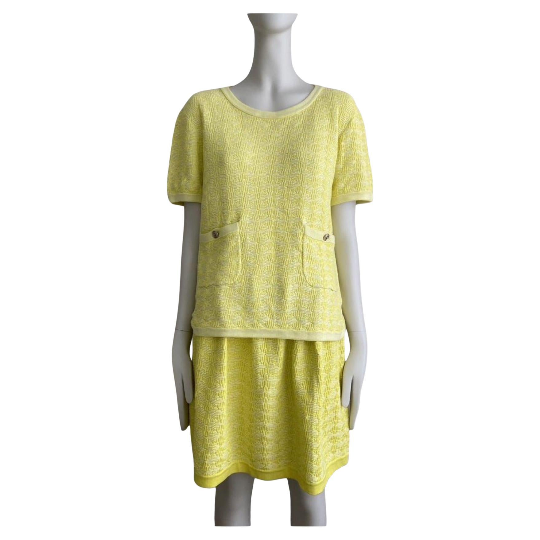 Chanel Cotton Skirt Suit Yellow For Sale