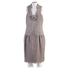 Chanel  cotton tweed dress with camelia FR 40 Spring 2011 11P
