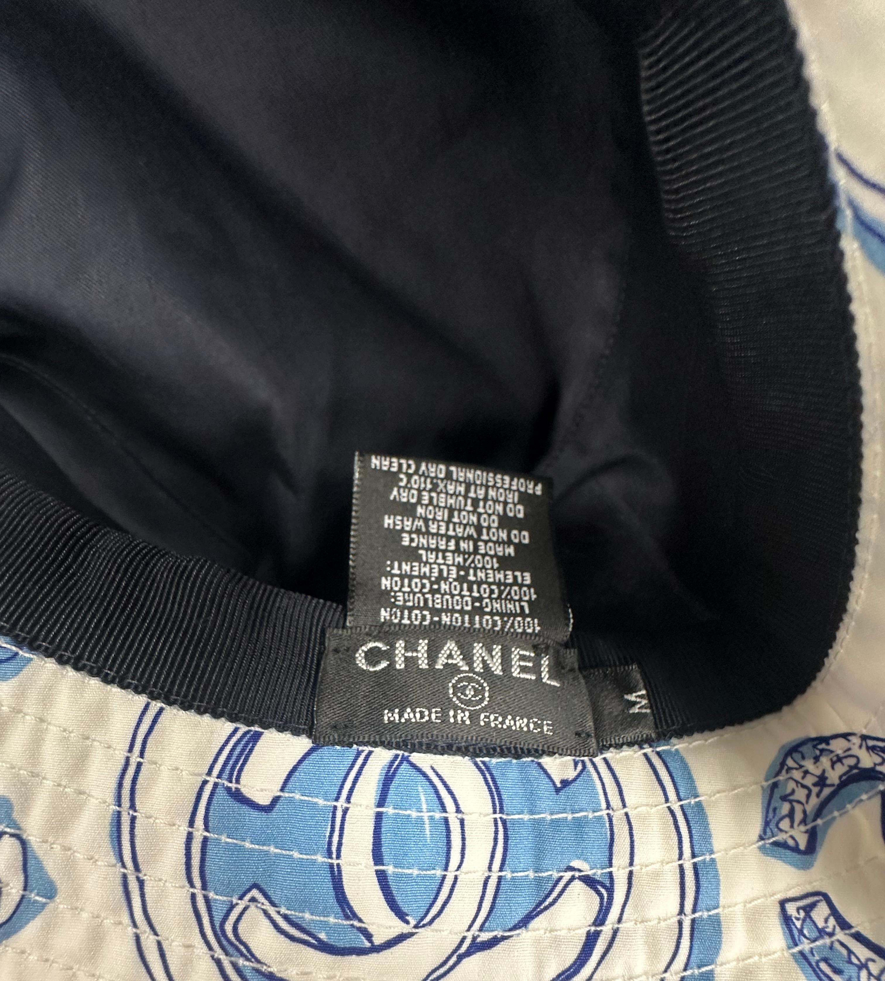Women's Chanel Cotton White Blue Heart Print Bucket Hat For Sale