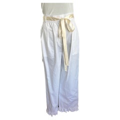 Chanel Cotton White Pant with ribbon belt and ruffle button
