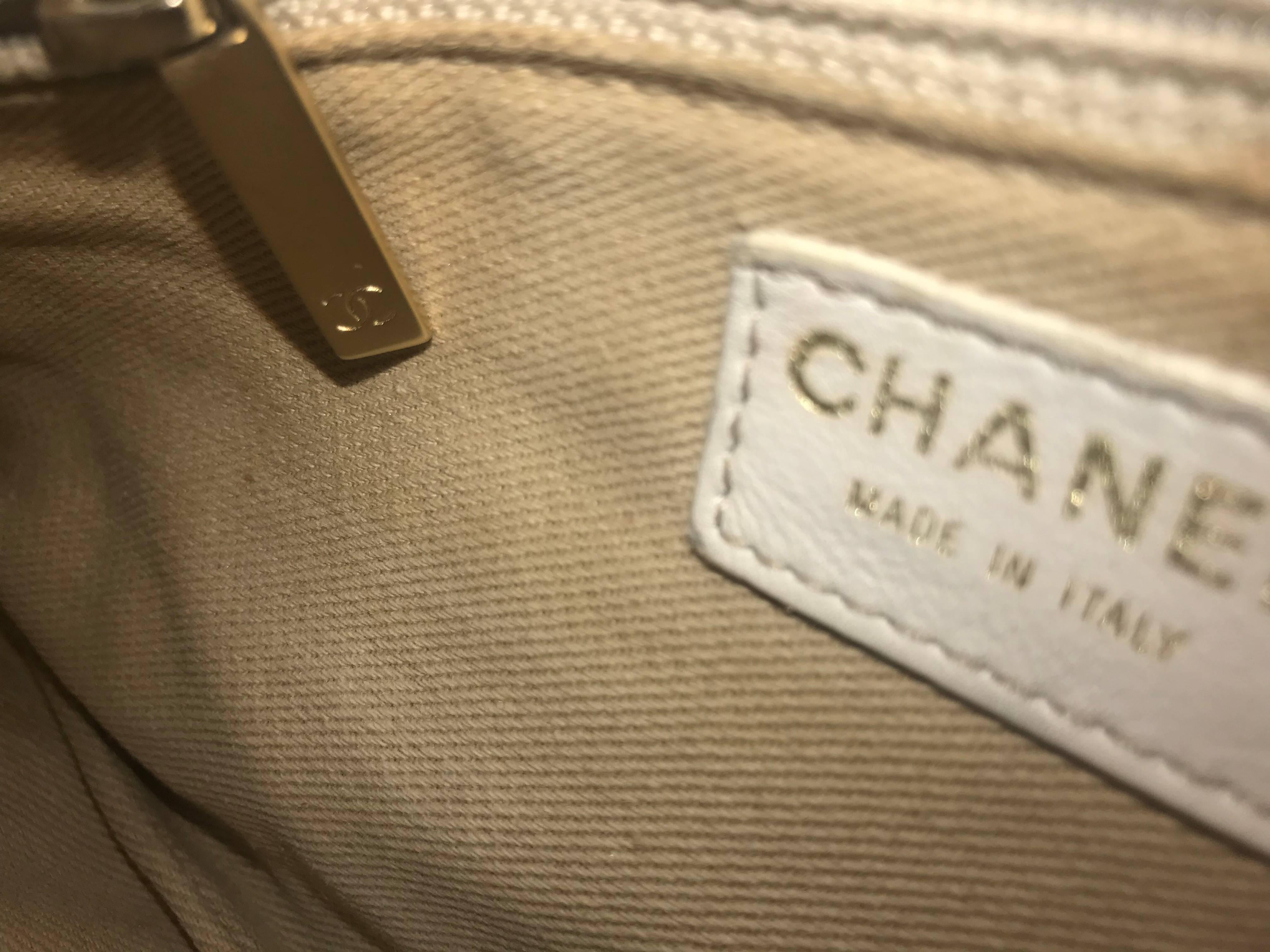 Chanel Cotton X White Leather Brown Canvas Hobo Bag For Sale 5