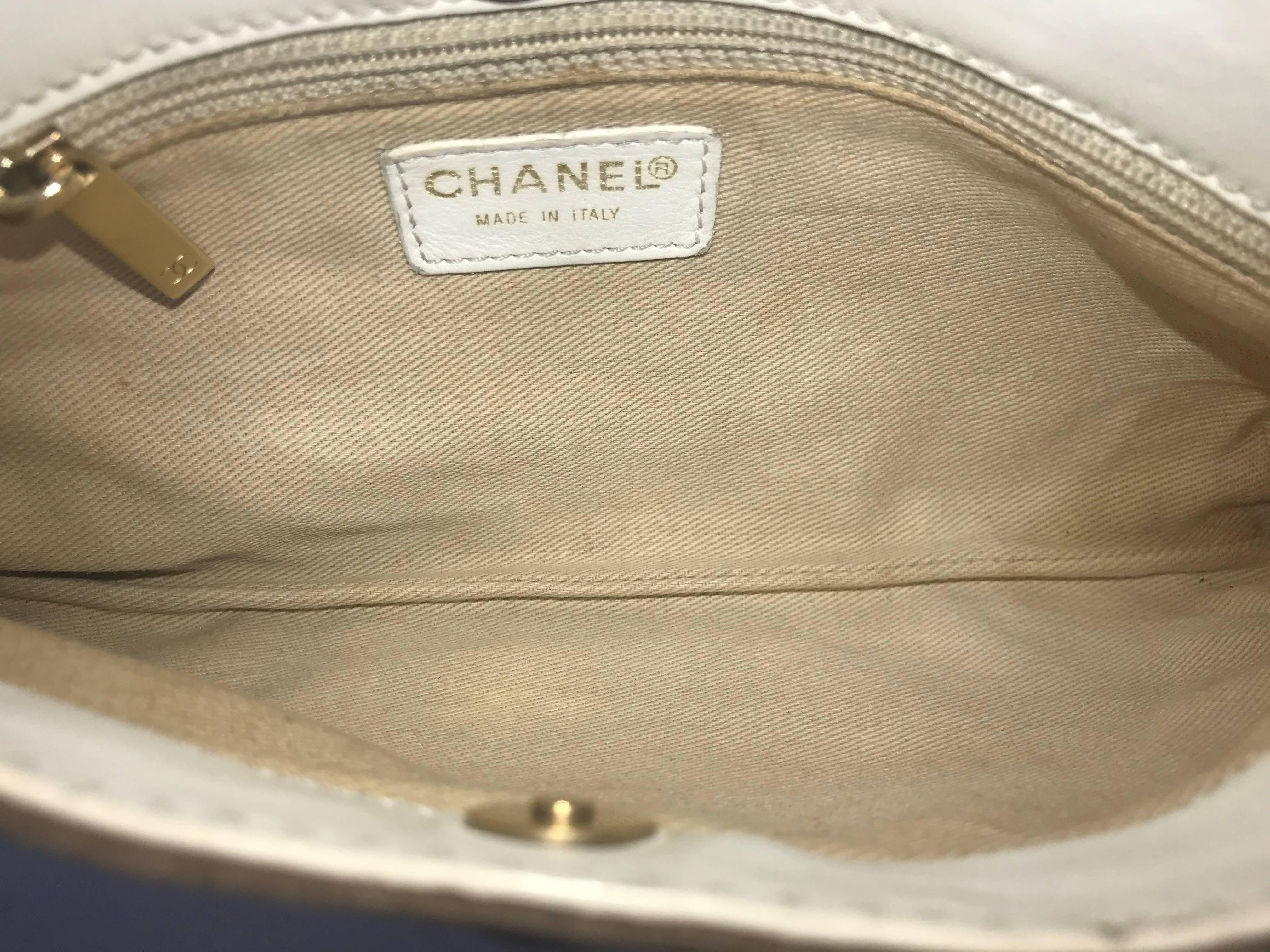 Chanel Cotton X White Leather Brown Canvas Hobo Bag For Sale 1