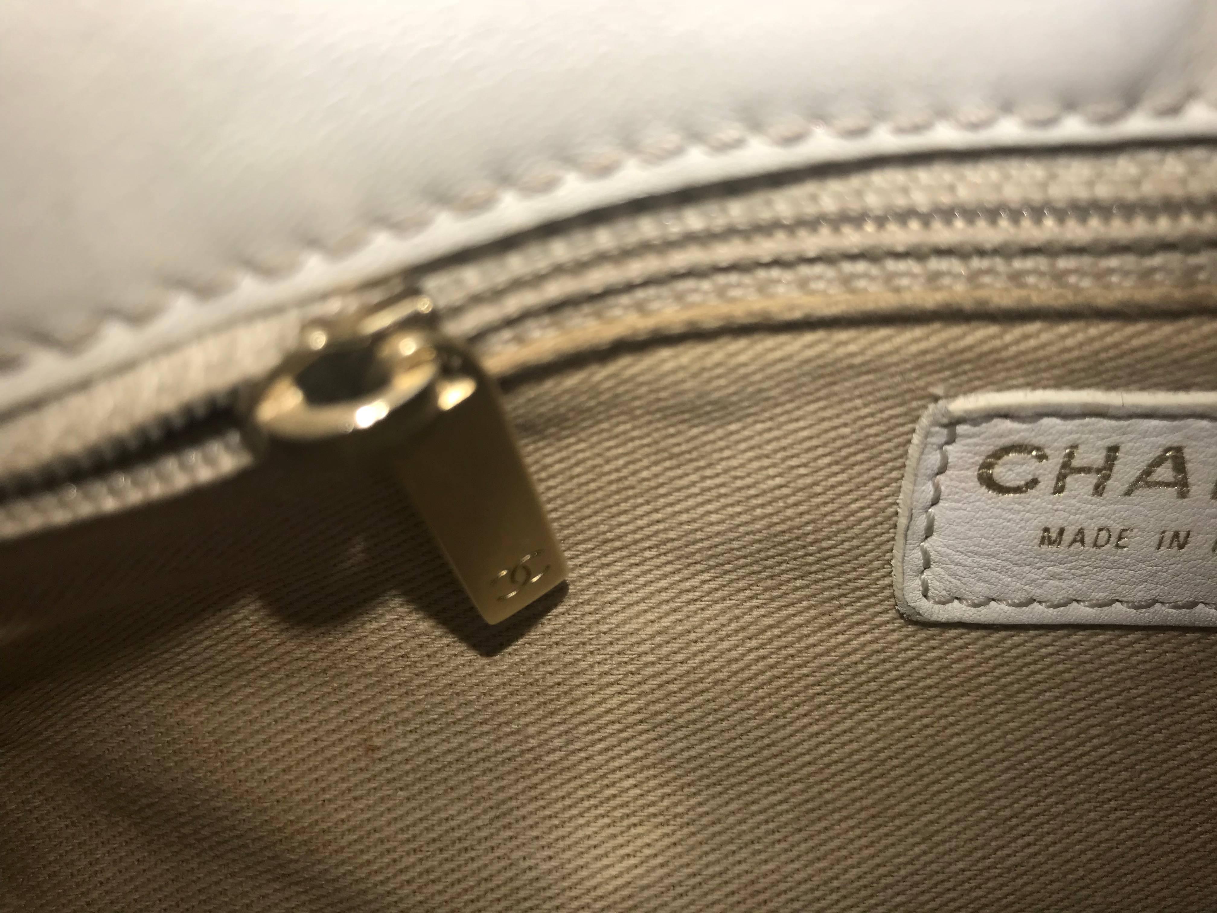 Chanel Cotton X White Leather Brown Canvas Hobo Bag For Sale 2