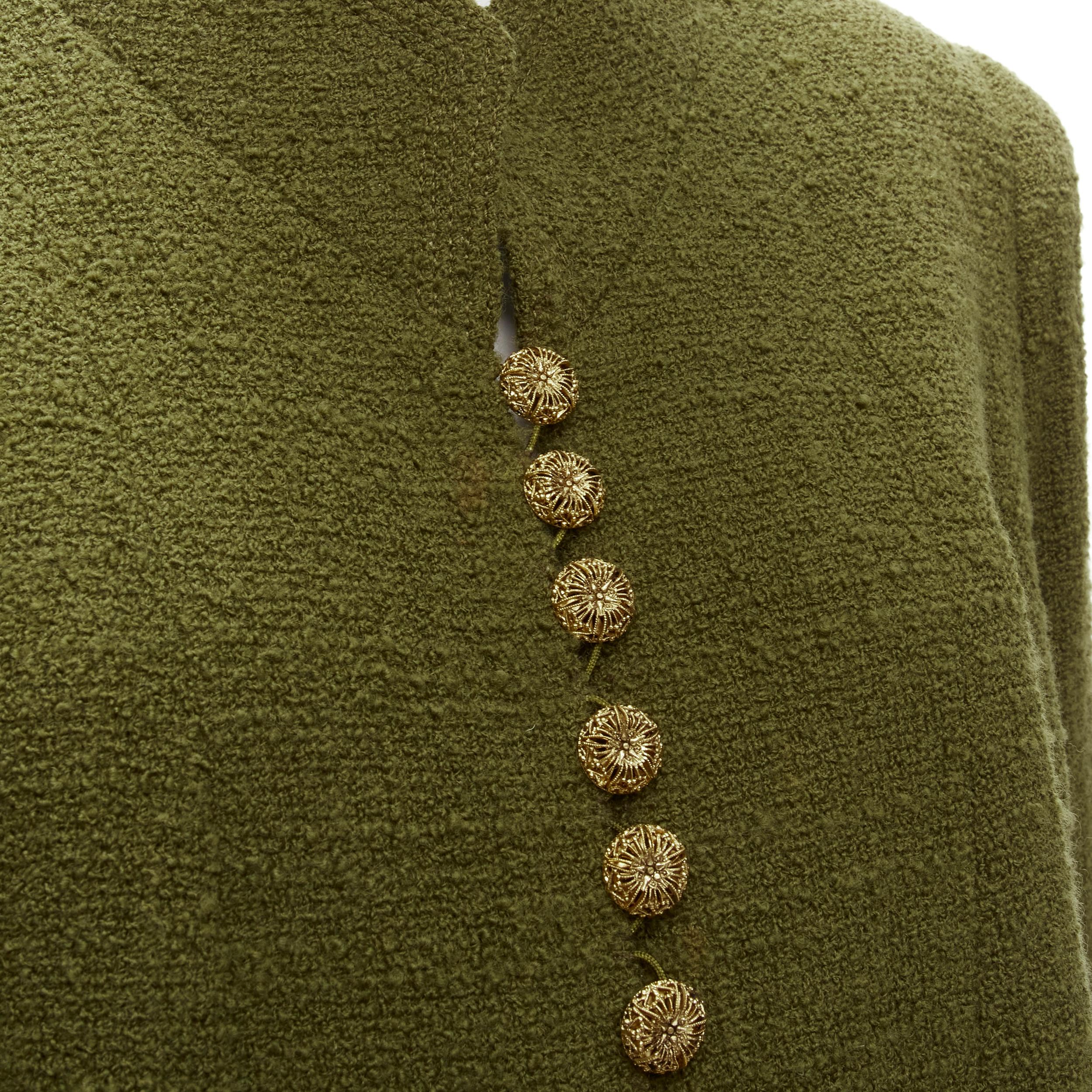 CHANEL COUTURE 96A green tweed gold filigree floral button long coat US6 M For Sale 6