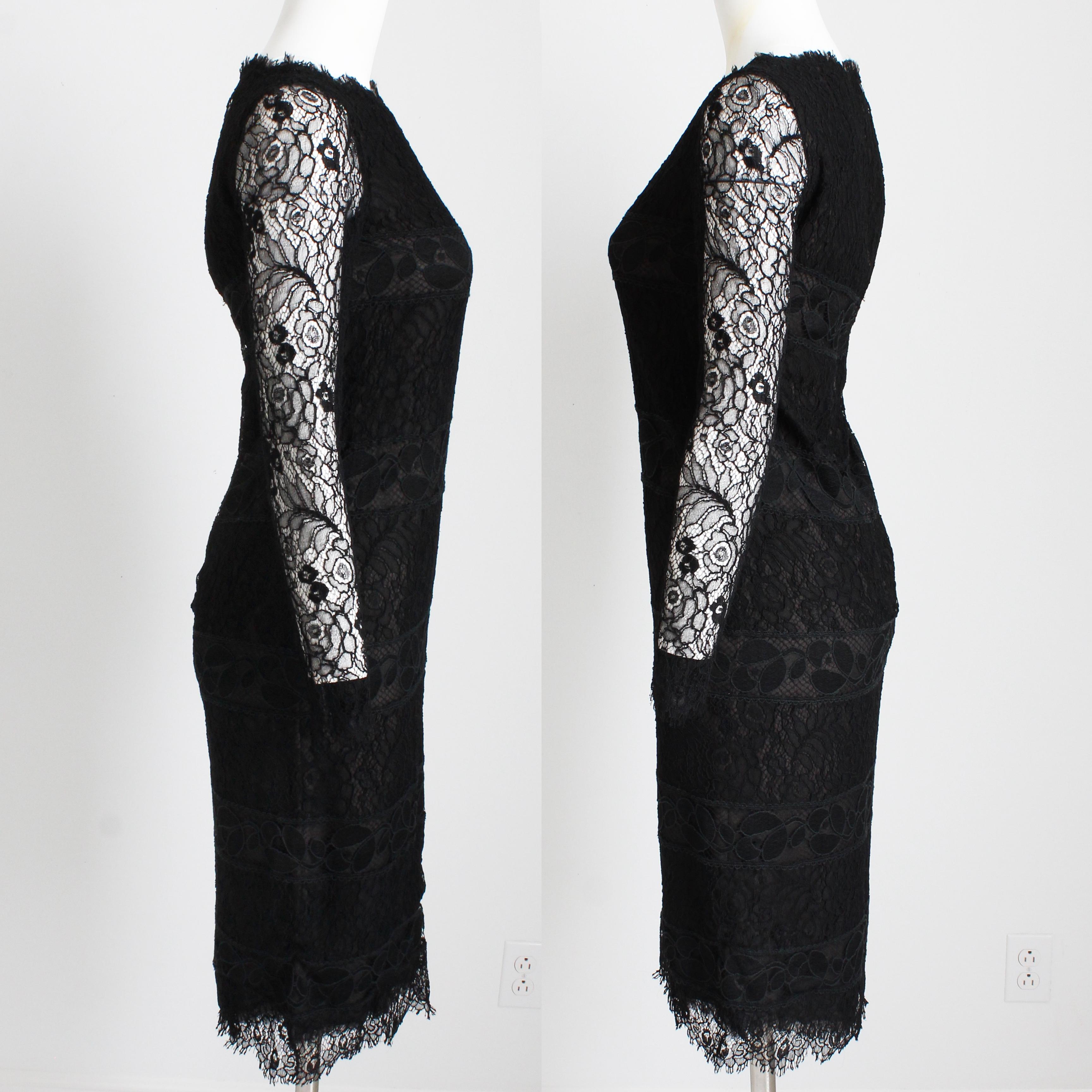 Chanel Couture Cocktail Dress Black Silk Guipure Lace Floral Numbered Vintage  For Sale 3