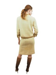 Chanel Couture Cream Tweed Suit With Ribbon Trim