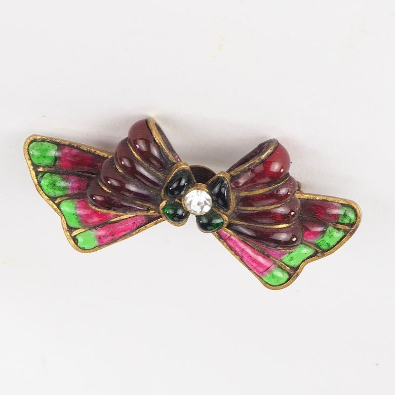 Chanel Couture Gripoix Poured Glass Bow Brooch For Sale 1