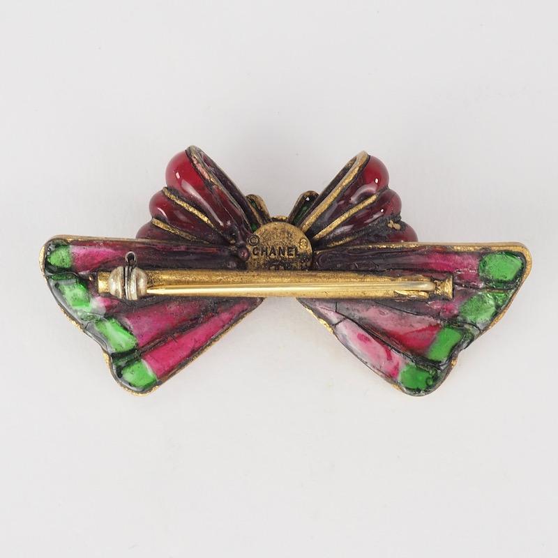 Chanel Couture Gripoix Poured Glass Bow Brooch For Sale 2