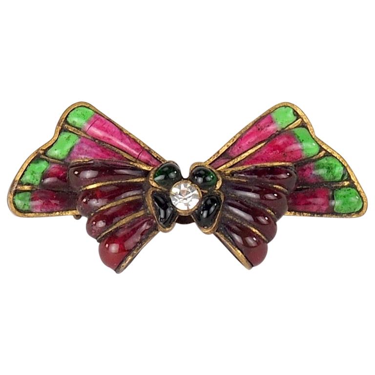 Chanel Couture Gripoix Poured Glass Bow Brooch For Sale