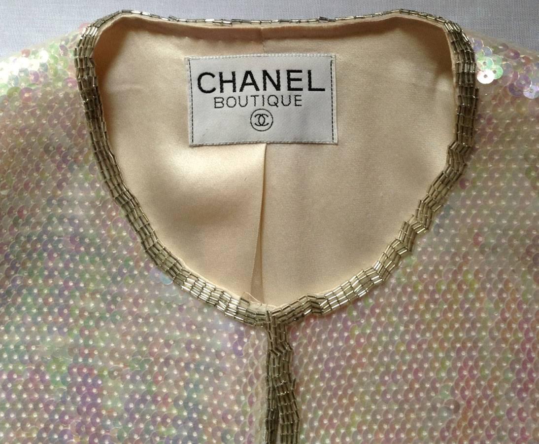 Gray Chanel Couture Jacket in Pearly White Sequins 