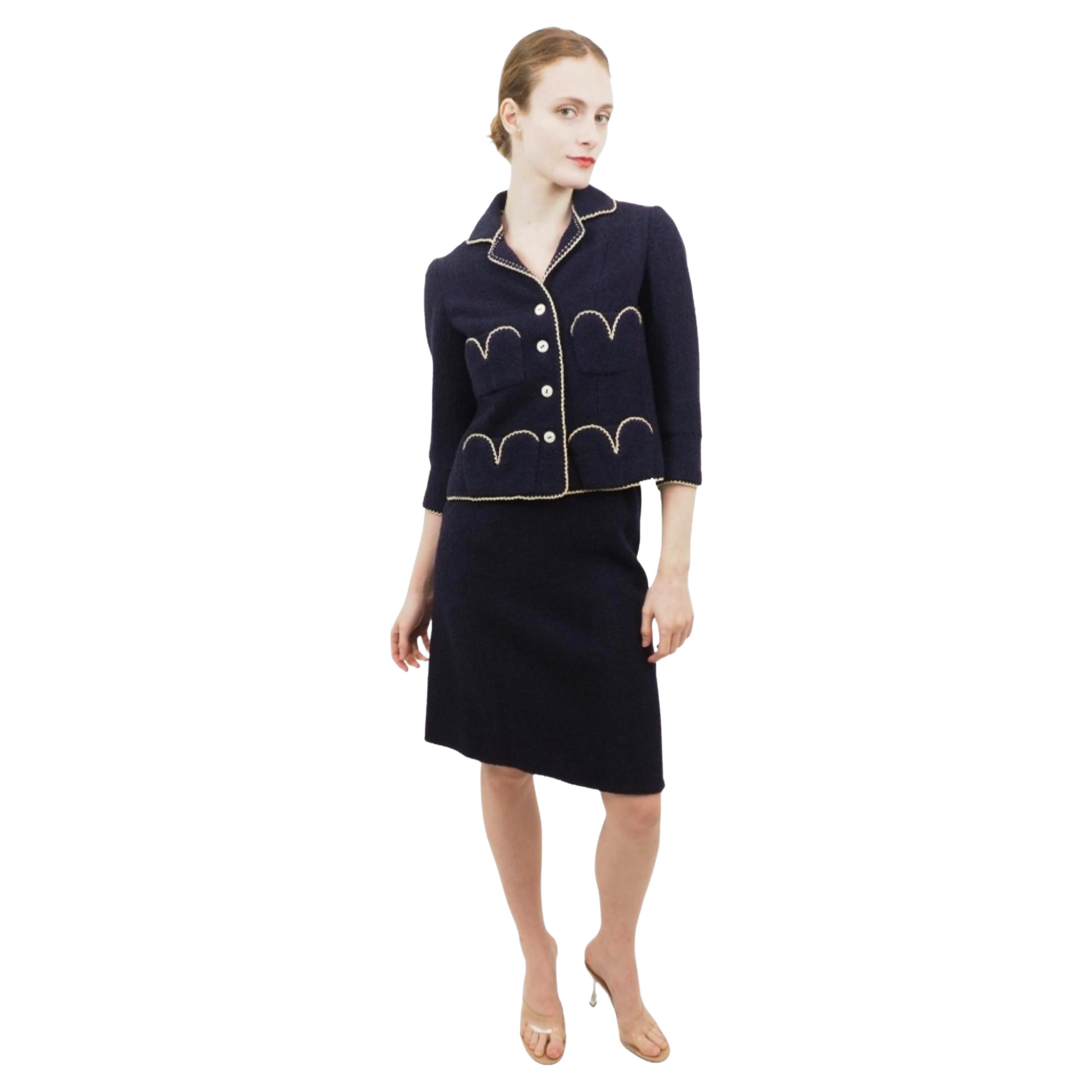 Pre-owned Chanel Couture Navy With White Trim Suit