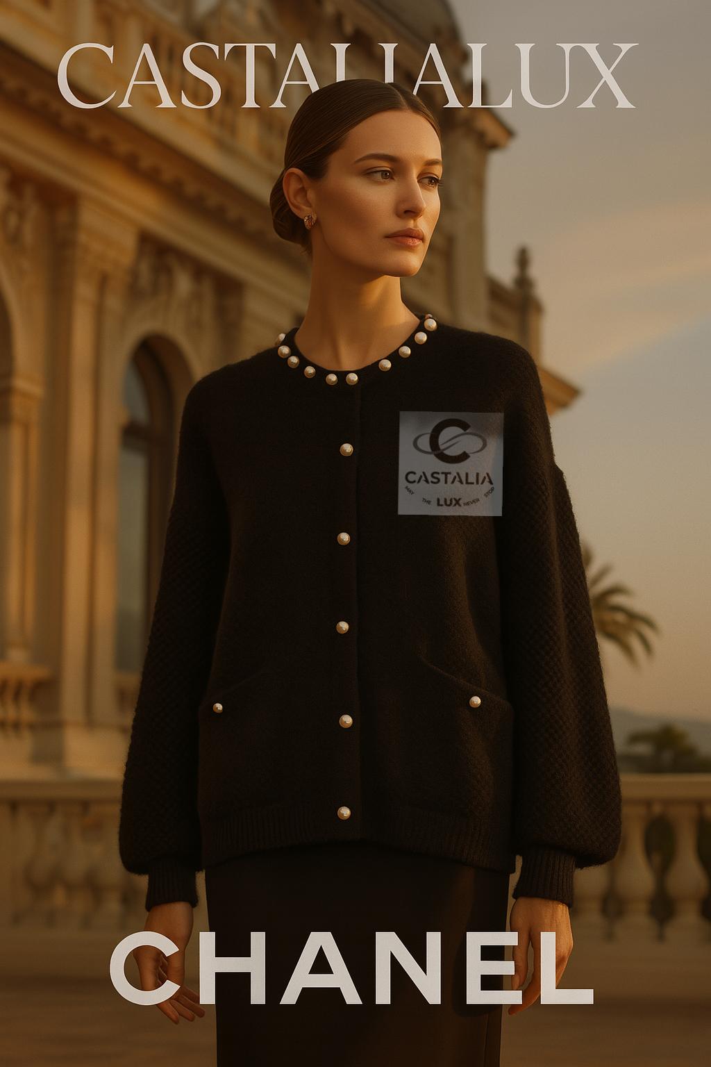 CHANEL Couture Perlenverzierte, flauschige Jacke (Schwarz) im Angebot