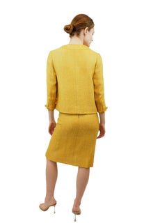 Chanel Couture Yellow Gold Tweed Suit With Yellow Printed Silk Lining
