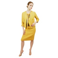 Chanel Couture Yellow Gold Tweed Suit With Yellow Printed Silk Lining