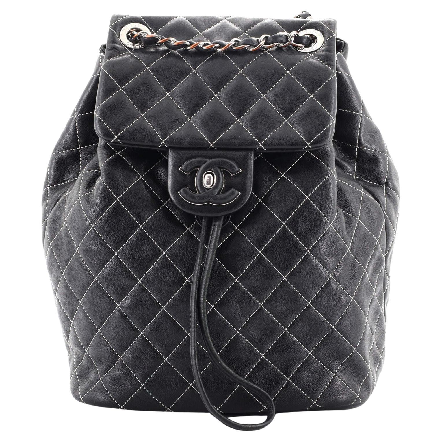Chanel Vintage Black Lambskin Leather Backpack For Sale at 1stDibs