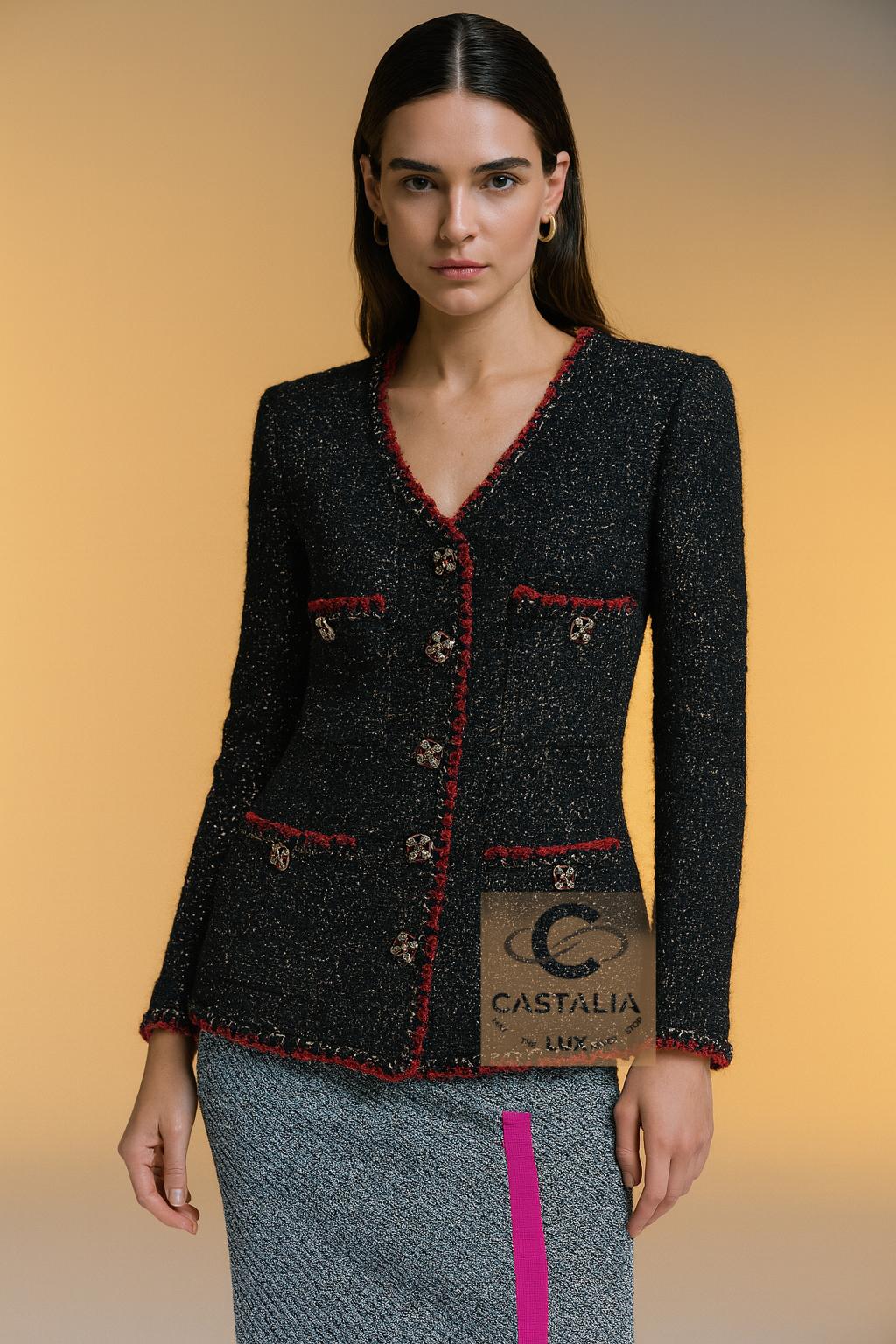CHANEL Coveted Statement Black Tweed Jacket 38 FR In New Condition For Sale In Dubai, AE