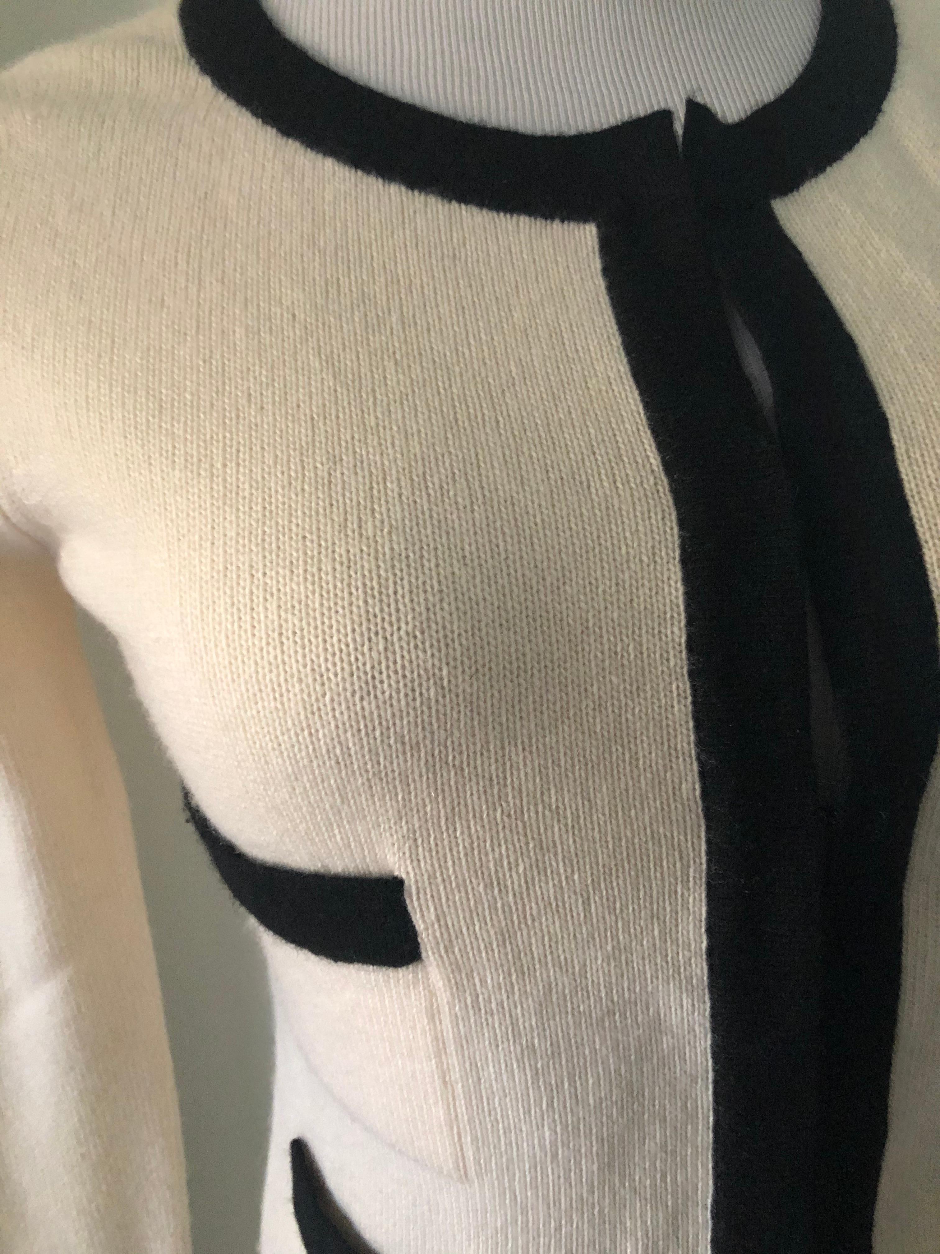 White Chanel Cream and Black Cashmere Cardigan Size 36 Fr.