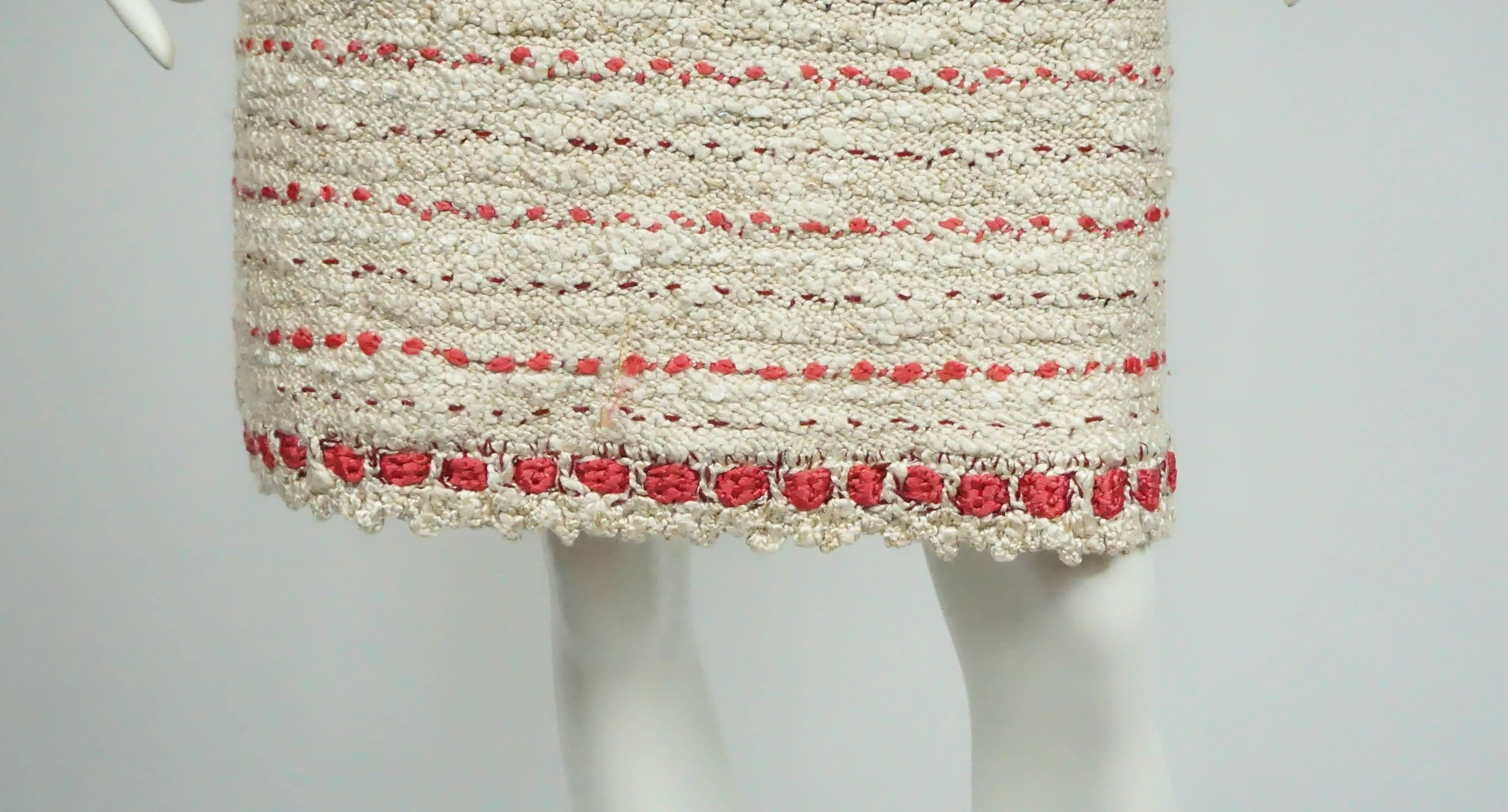 Chanel Cream and Red Silk Knit Skirt  - 38 - 06P In Excellent Condition In West Palm Beach, FL