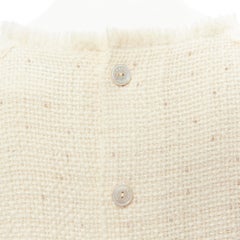 CHANEL cream bead embellished waffle tweed wool overstitch frayed button back