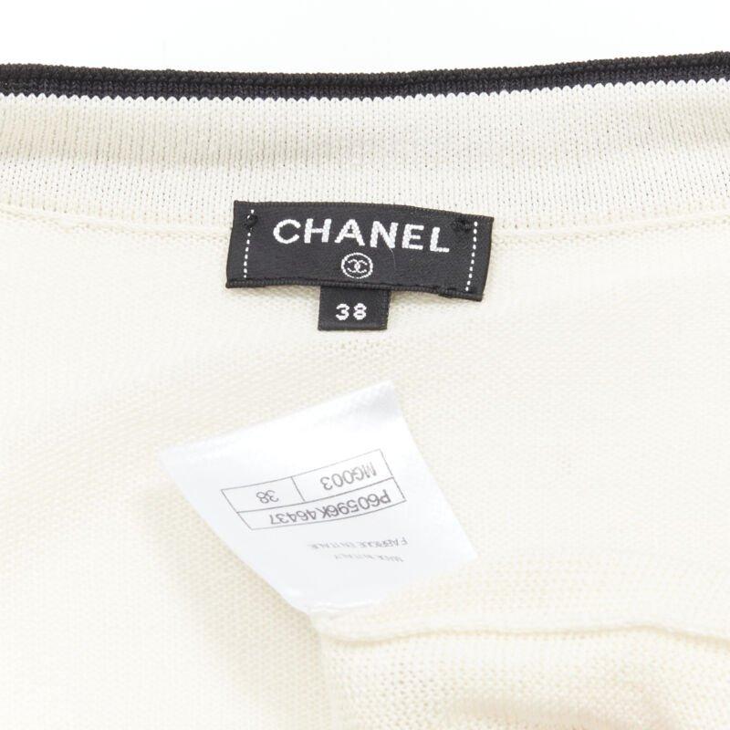 CHANEL cream beige 4-pocket black CC crochet knit midi dress FR38 S 6
