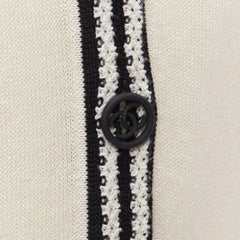 CHANEL cream beige 4-pocket black CC crochet knit midi dress FR38 S