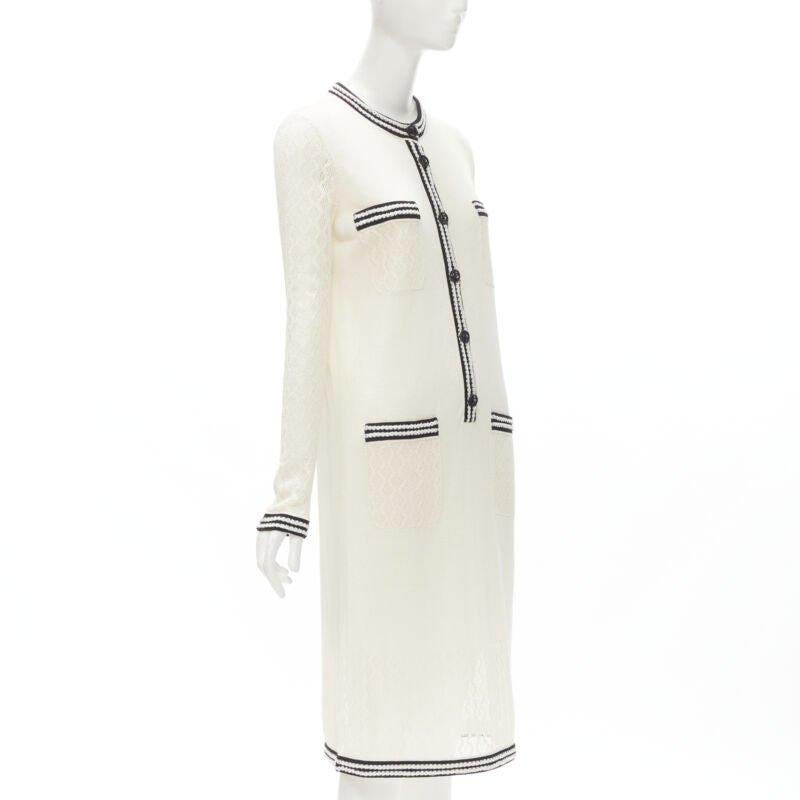 CHANEL beige crema 4 bolsillos negro CC vestido midi de punto de ganchillo FR38 S Beige en venta