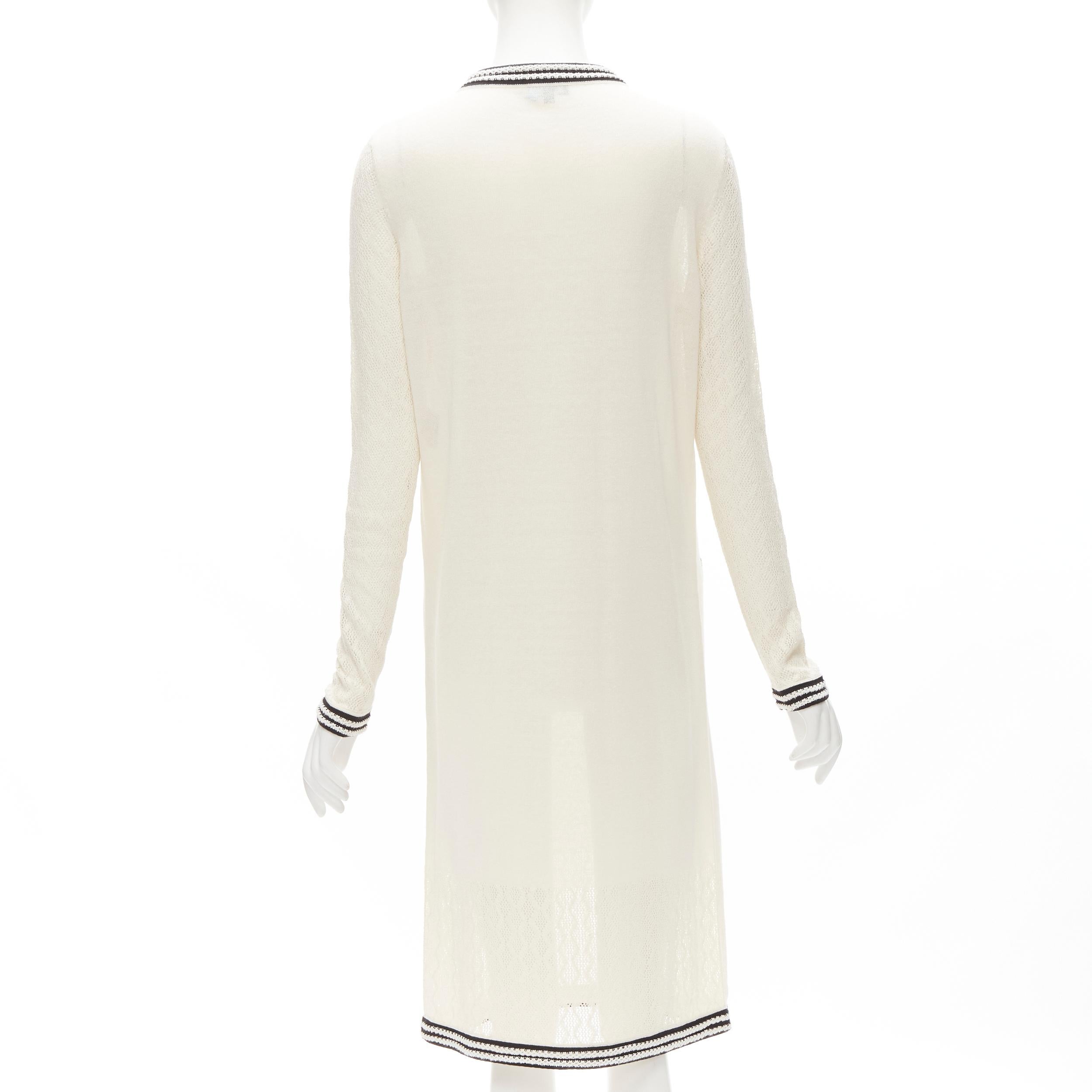 Women's CHANEL cream beige 4-pocket black CC crochet knit midi dress FR38 S For Sale