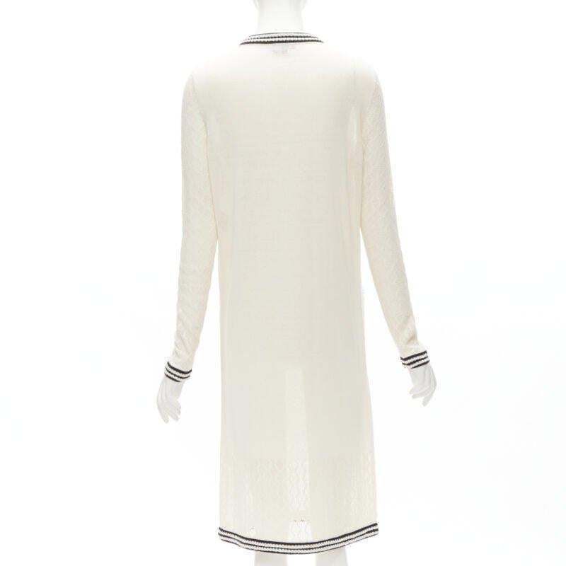 CHANEL cream beige 4-pocket black CC crochet knit midi dress FR38 S 1