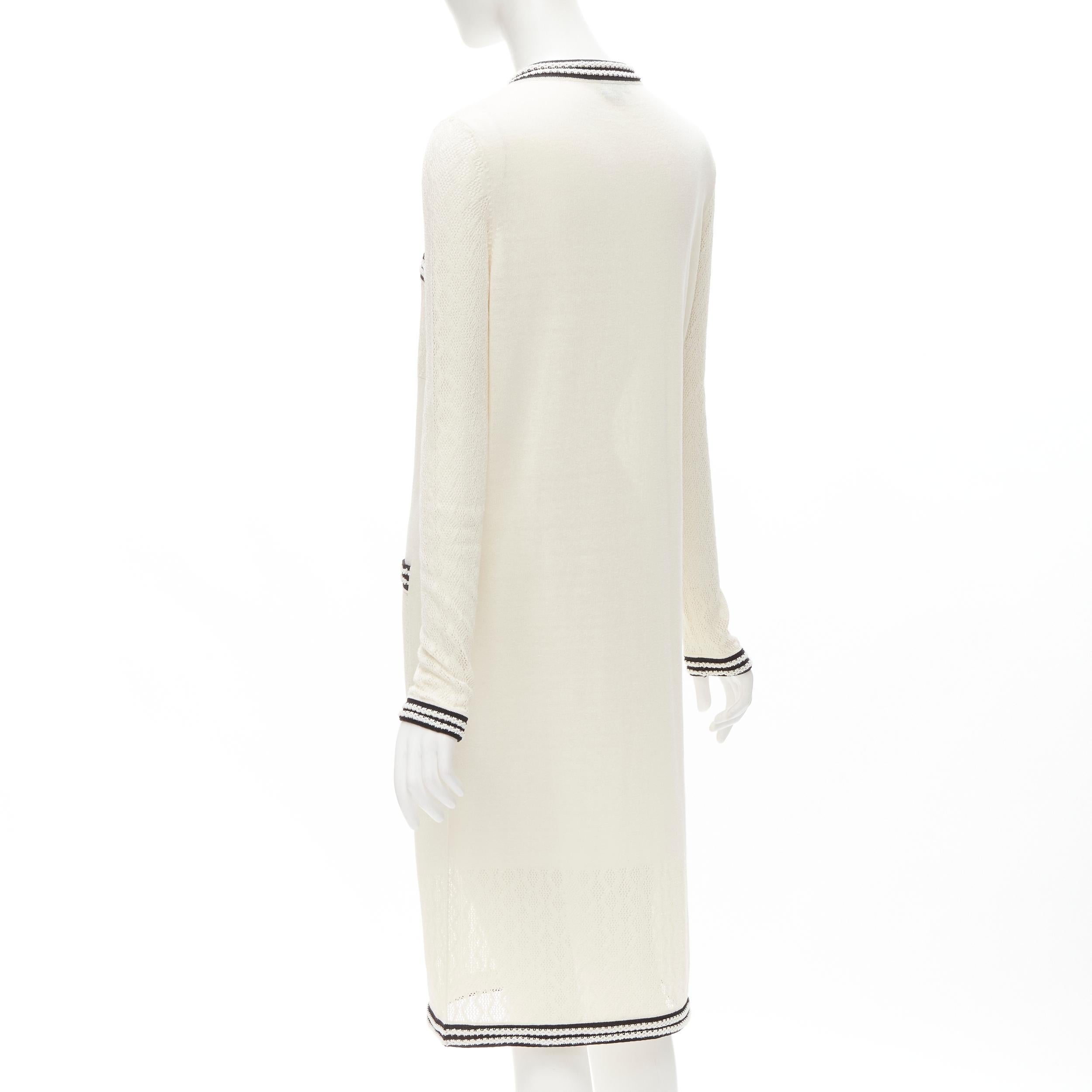 CHANEL cream beige 4-pocket black CC crochet knit midi dress FR38 S For Sale 1
