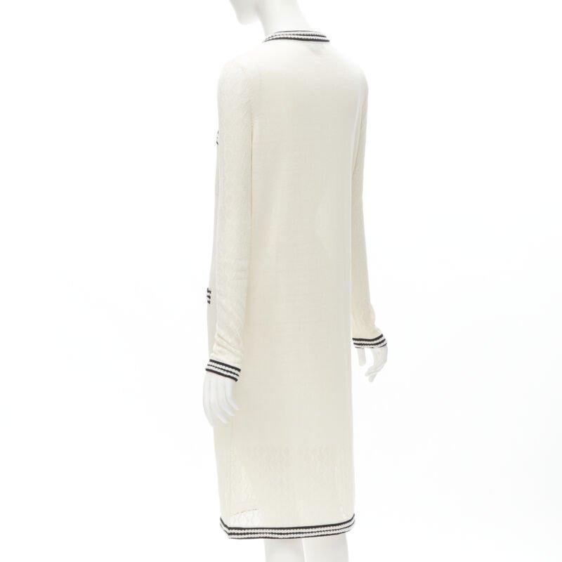 CHANEL cream beige 4-pocket black CC crochet knit midi dress FR38 S 2
