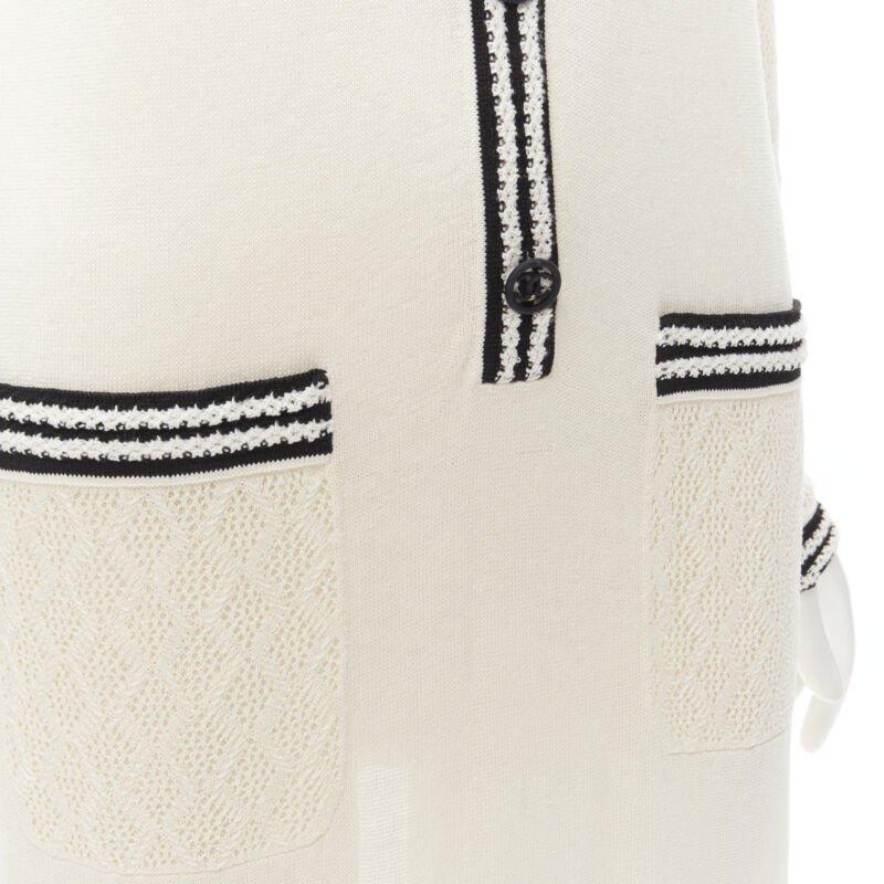CHANEL cream beige 4-pocket black CC crochet knit midi dress FR38 S 4