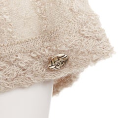 CHANEL cream beige alpaca blend textured knit CC short sleeve midi dress FR38 M