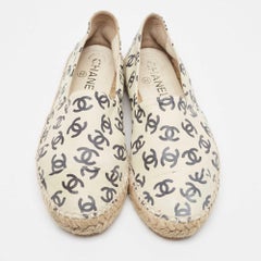Chanel Cream/Black Leather CC Printed Espadrilles Size 38