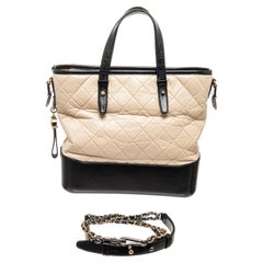 Vintage Chanel Cream Black Leather Gabrielle Tote Bag