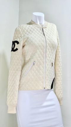 Chanel Cream & Black Quilted Bomber Jacket