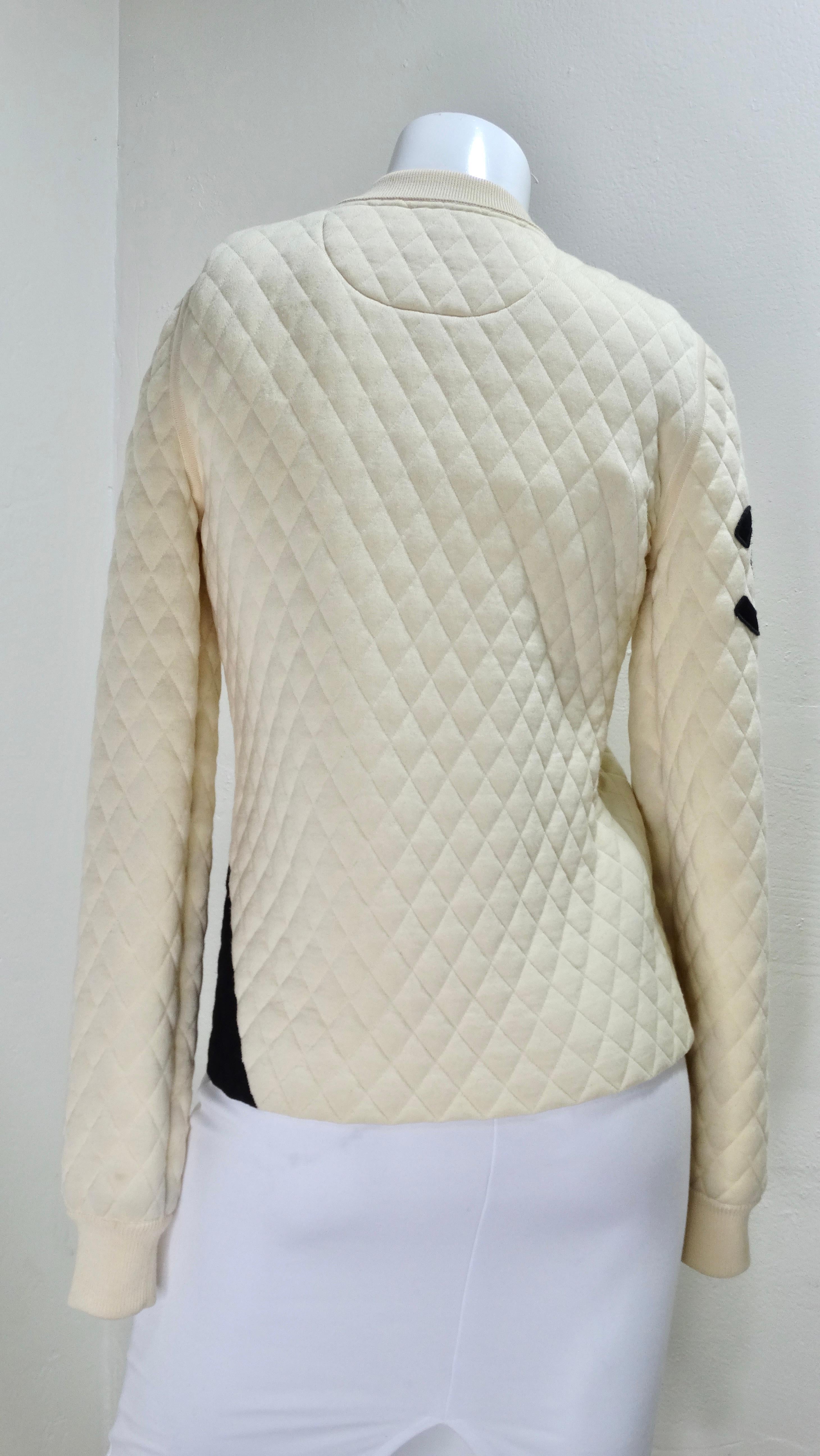 Chanel Cream & Black Quilted Bomber Jacket In Excellent Condition In Scottsdale, AZ