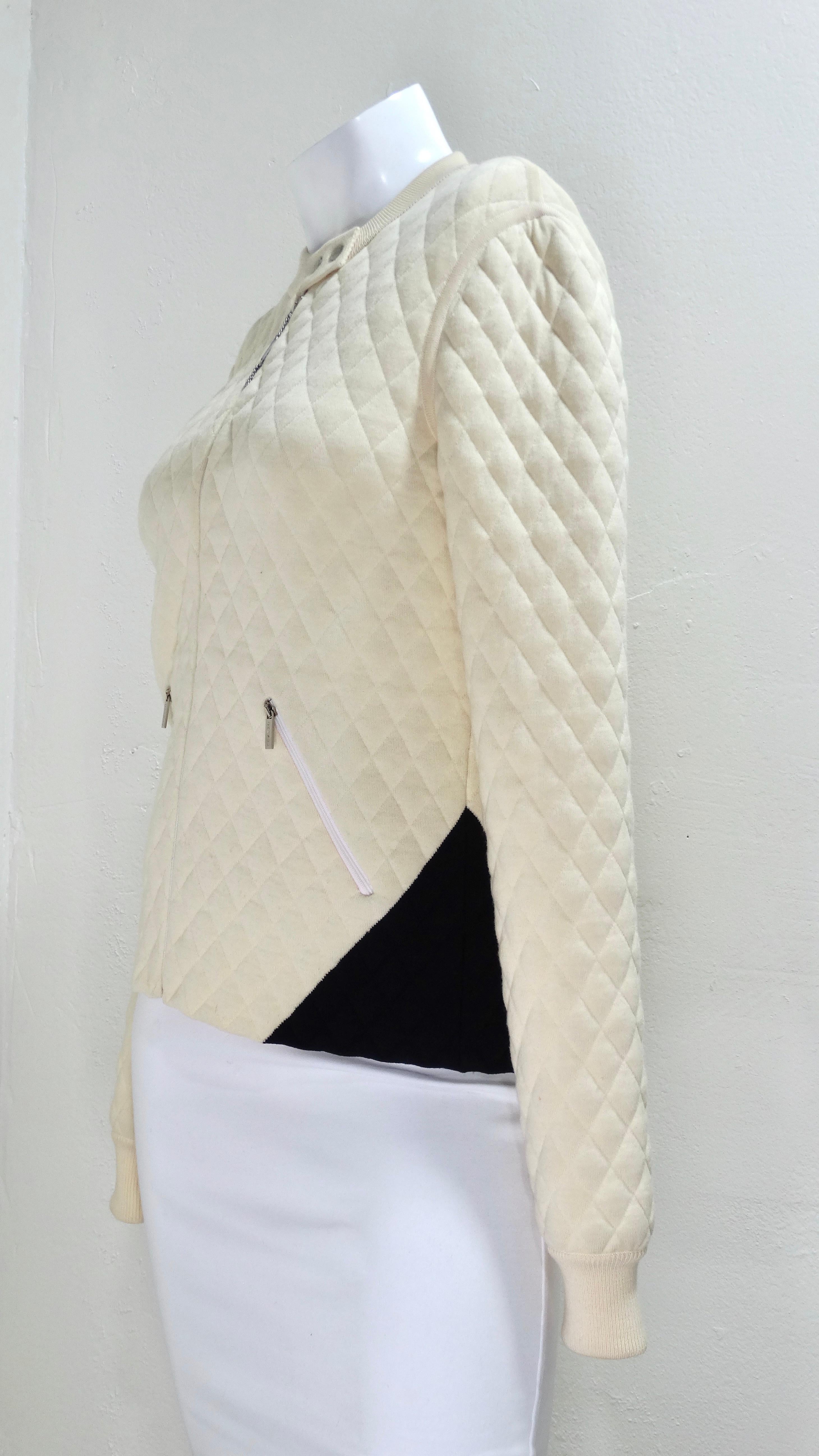 Women's or Men's Chanel Cream & Black Quilted Bomber Jacket