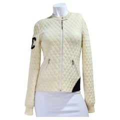 Chanel Cream & Black Quilted Bomber Jacket