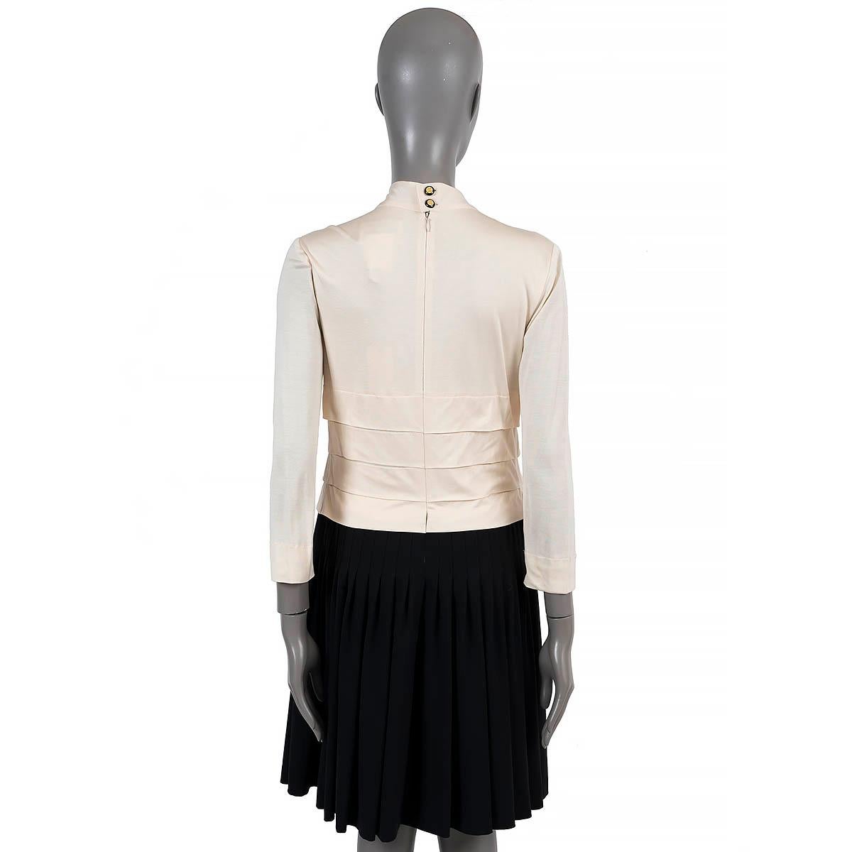 Black CHANEL cream & black silk & wool 2001 01A PLEATED COLORBLOCK Dress 40 M