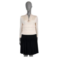 CHANEL cream & black silk & wool 2001 01A PLEATED COLORBLOCK Dress 40 M