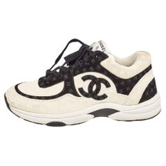 Chanel Cream/Black Suede CC Low Top Sneakers Size 39