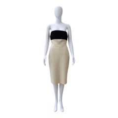 CHANEL Cream & Black Wool Strapless Colorblock Dress