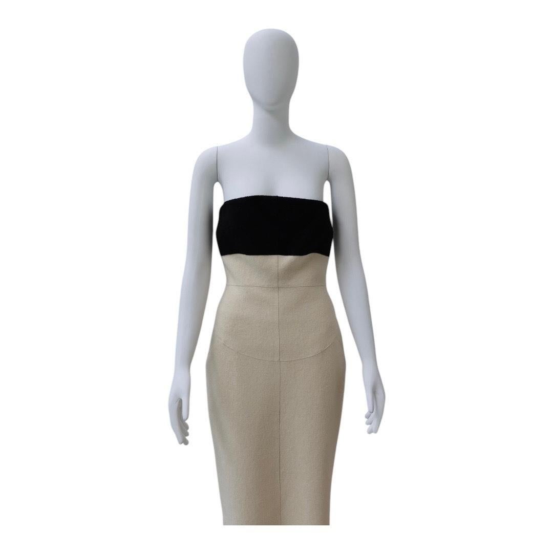 CHANEL Cream & Black Wool Strapless Colorblock Dress In Excellent Condition For Sale In Dallas, TX