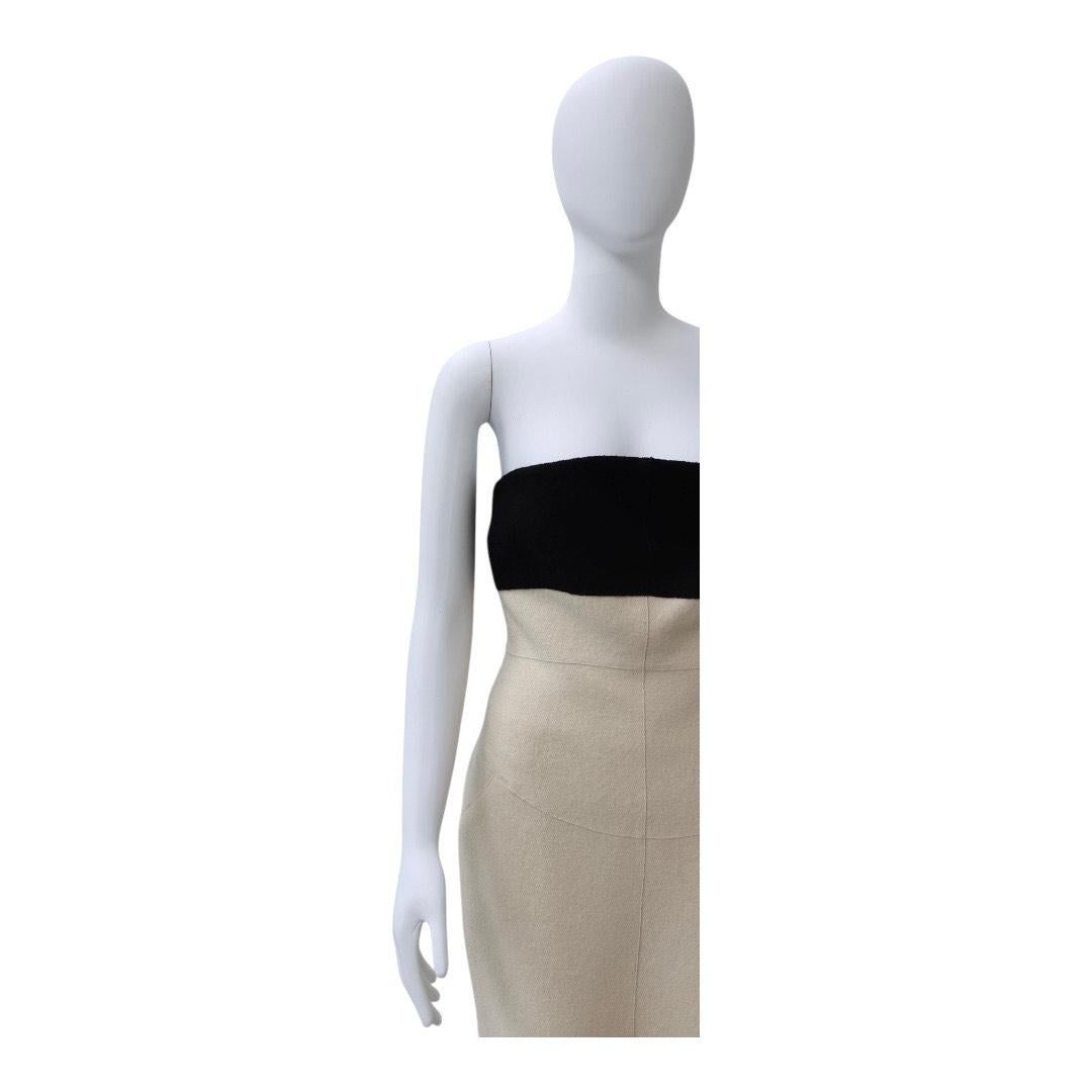 Women's CHANEL Cream & Black Wool Strapless Colorblock Dress For Sale