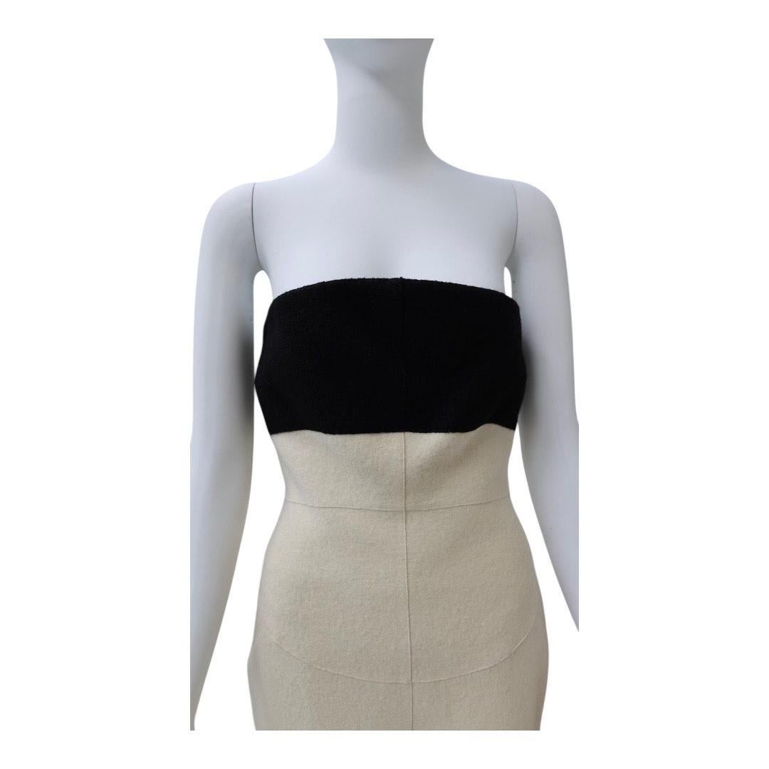 CHANEL Cream & Black Wool Strapless Colorblock Dress For Sale 1