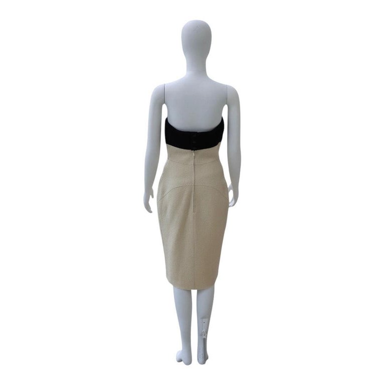 Chanel Cream & Black Wool Strapless Colorblock Dress