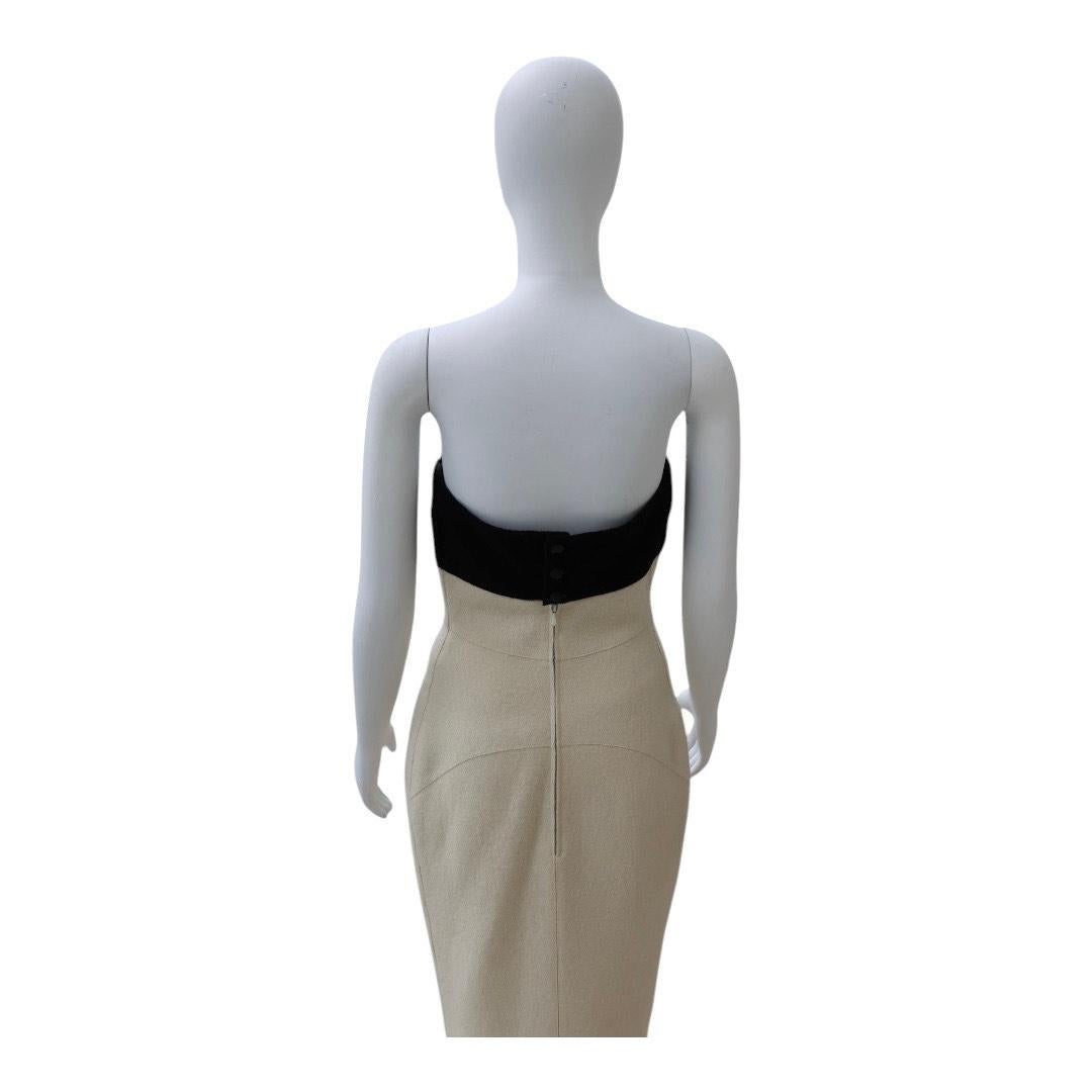 CHANEL Cream & Black Wool Strapless Colorblock Dress For Sale 3