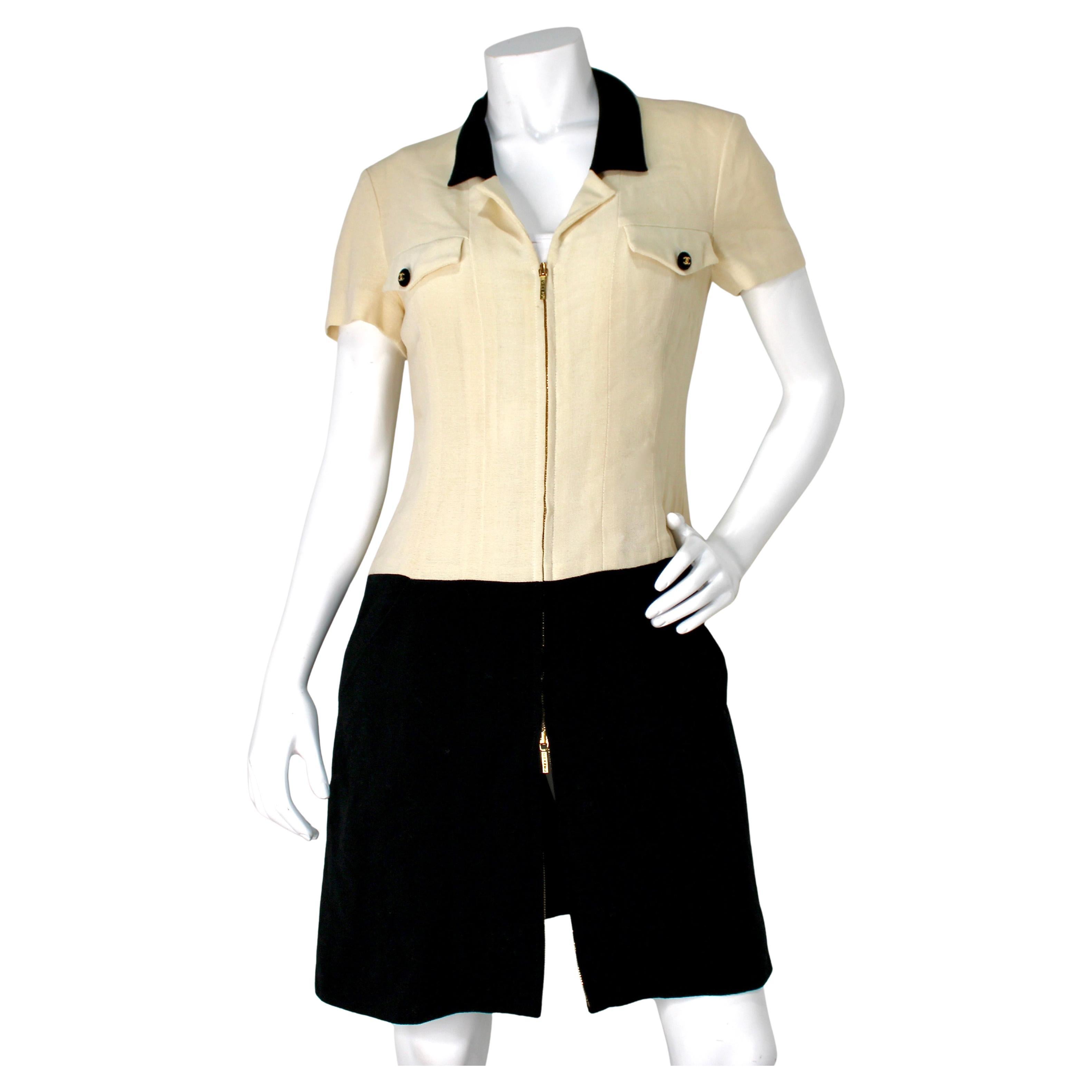 Chanel Cream & Black Zip Mini Dress circa 1995