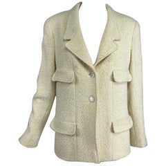 Chanel Creme Boucle 4 Taschen Jacke 1998C Perlmuttknöpfe